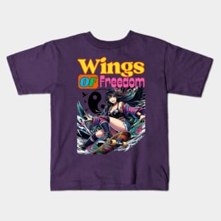 Kawaii, Anime Girl, Wings Of Freedom | Catsie Cat Kids T-Shirt